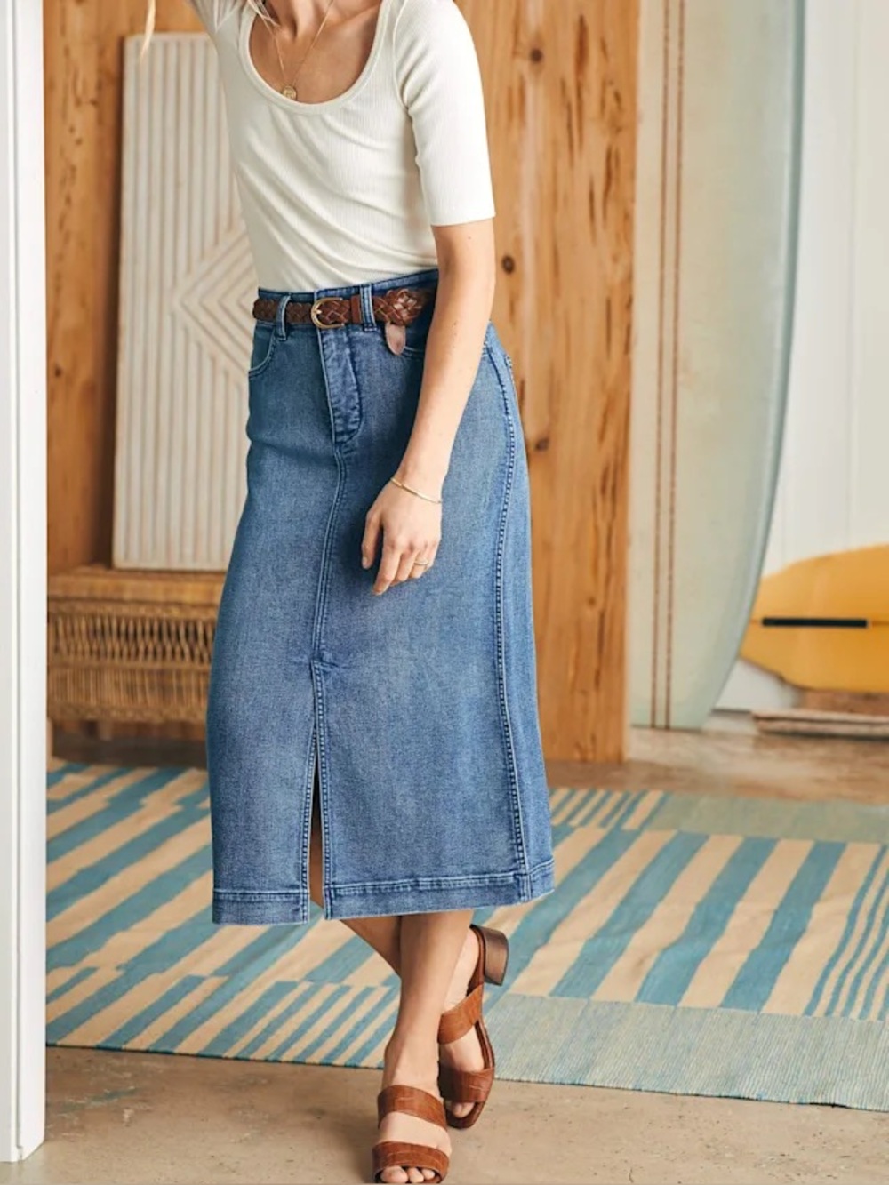 Faherty | Stretch Terry Midi Skirt | Denim/Jean | Riverton | Size 6